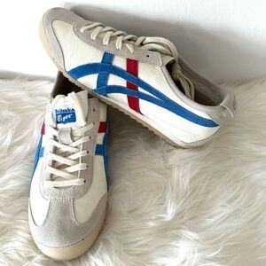 Onitsuka Tiger Men's White Sneakers Blue and Red Stripes Blokecore Streetwear